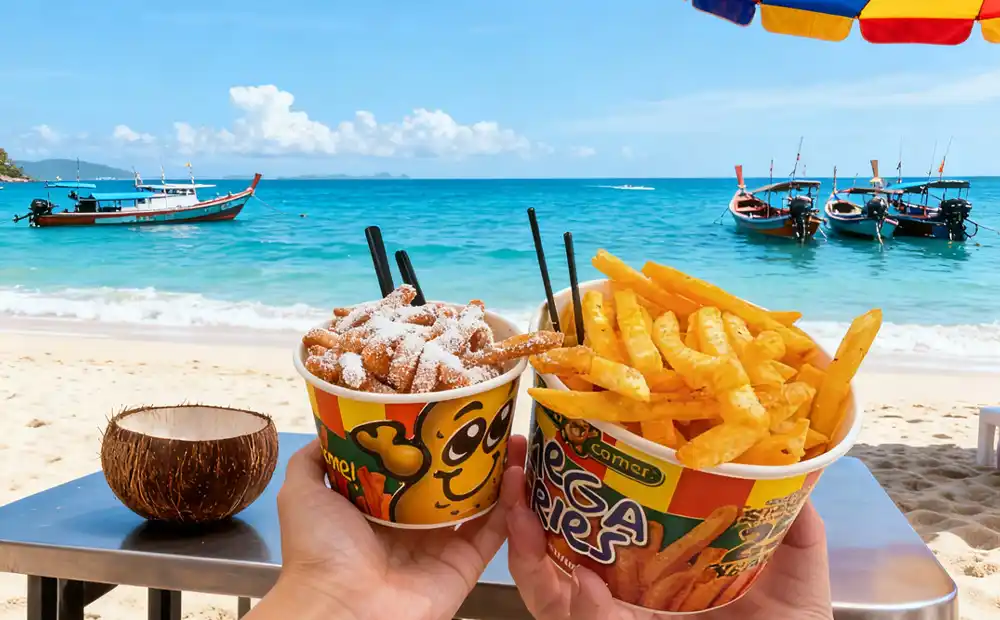 The french fries box in the user's hand