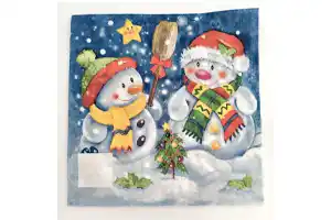 Christmas paper napkins printed with a snowman pattern using food grade ink.
