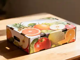 Colorful corrugated fruit carton printed with StarColor water-based ink