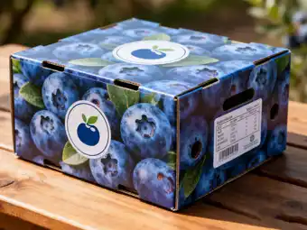 Blueberry corrugated carton with vibrant, abrasion-resistant printing
