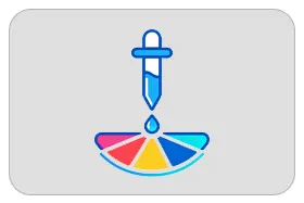 Icon representing advanced research and development featuring a dropper and color chart for custom ink formulation