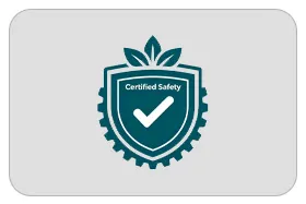 Icon depicting certified safety standards with a shield and checkmark, ensuring eco-friendly and compliant ink production
